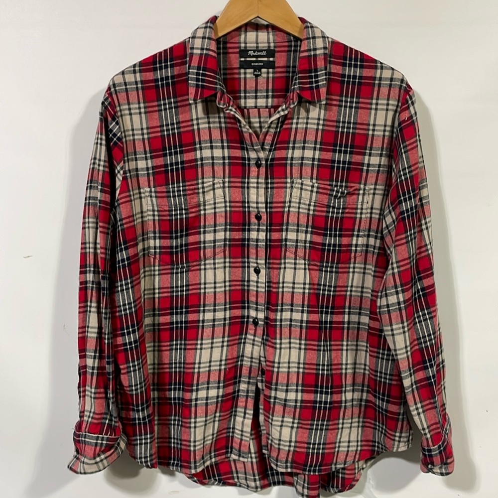 Madewell Red Black Cream Plaid Button-Down Shirt